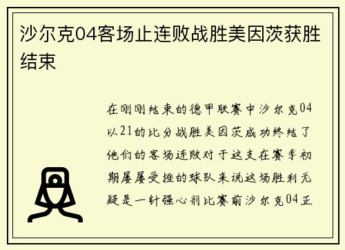 沙尔克04客场止连败战胜美因茨获胜结束